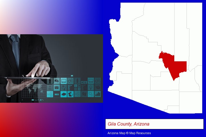 information technology concepts; Gila County, Arizona highlighted in red on a map