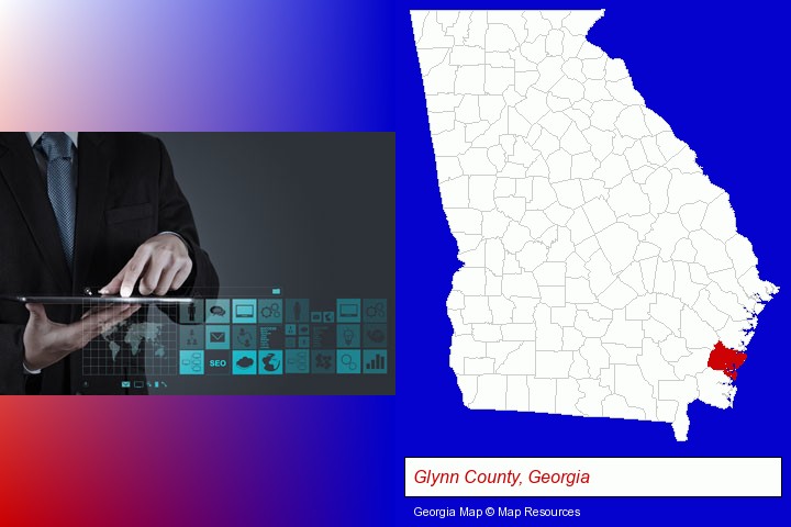information technology concepts; Glynn County, Georgia highlighted in red on a map