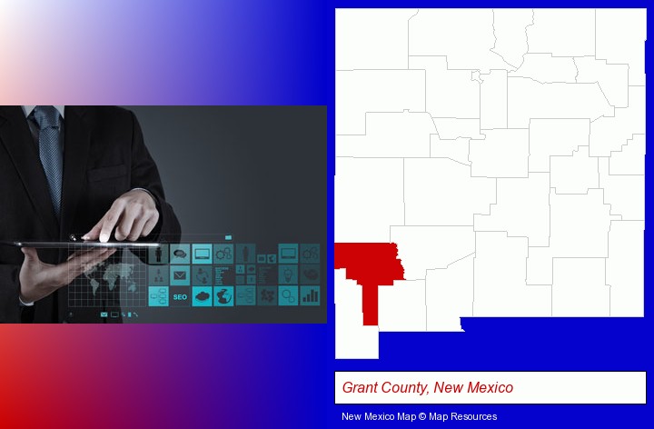 information technology concepts; Grant County, New Mexico highlighted in red on a map