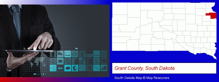 information technology concepts; Grant County, South Dakota highlighted in red on a map
