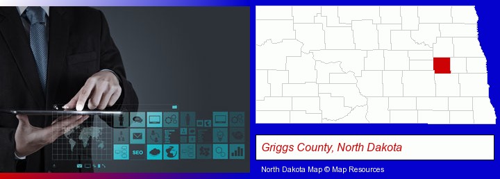 information technology concepts; Griggs County, North Dakota highlighted in red on a map