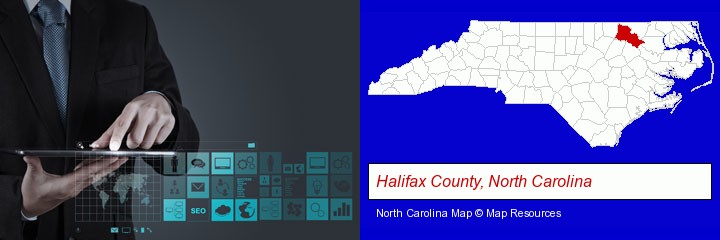 information technology concepts; Halifax County, North Carolina highlighted in red on a map