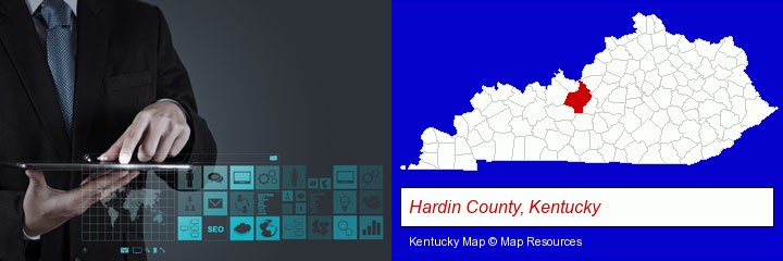 information technology concepts; Hardin County, Kentucky highlighted in red on a map