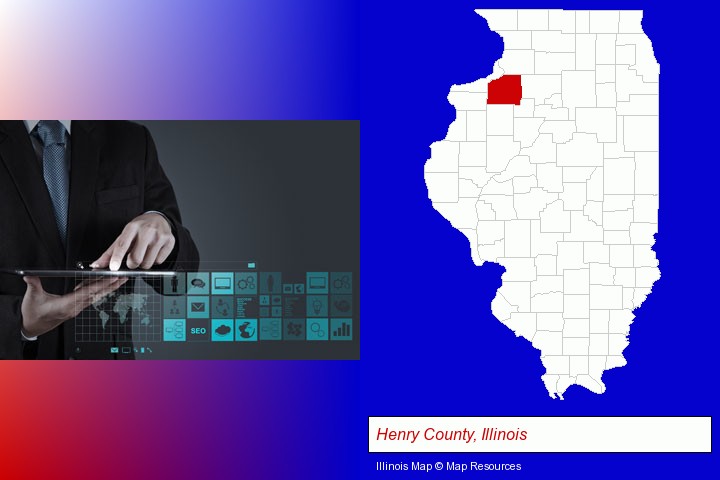information technology concepts; Henry County, Illinois highlighted in red on a map