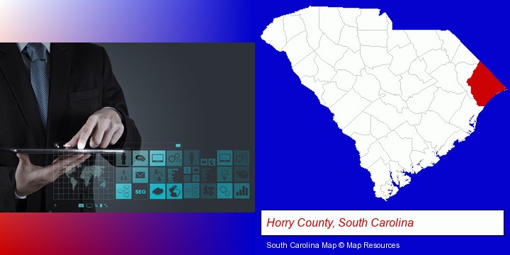 information technology concepts; Horry County, South Carolina highlighted in red on a map