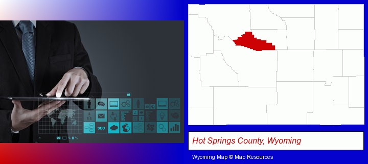 information technology concepts; Hot Springs County, Wyoming highlighted in red on a map