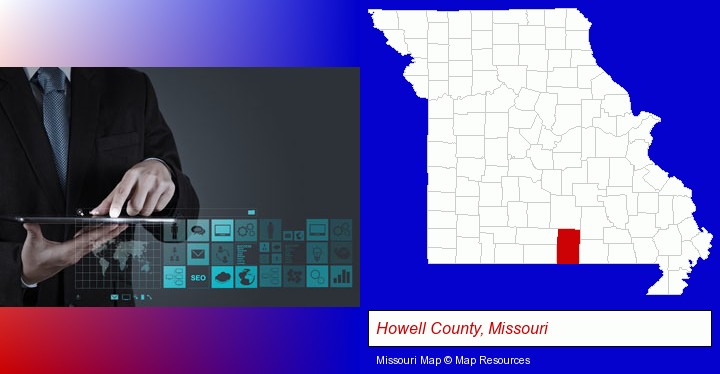 information technology concepts; Howell County, Missouri highlighted in red on a map