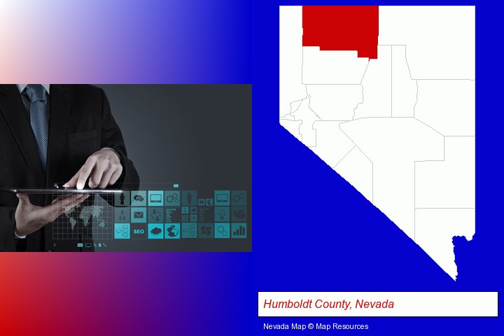 information technology concepts; Humboldt County, Nevada highlighted in red on a map