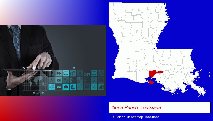 information technology concepts; Iberia Parish, Louisiana highlighted in red on a map