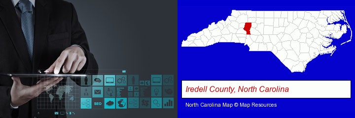 information technology concepts; Iredell County, North Carolina highlighted in red on a map