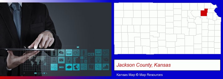 information technology concepts; Jackson County, Kansas highlighted in red on a map