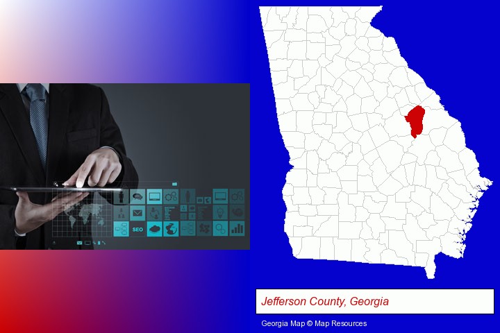 information technology concepts; Jefferson County, Georgia highlighted in red on a map