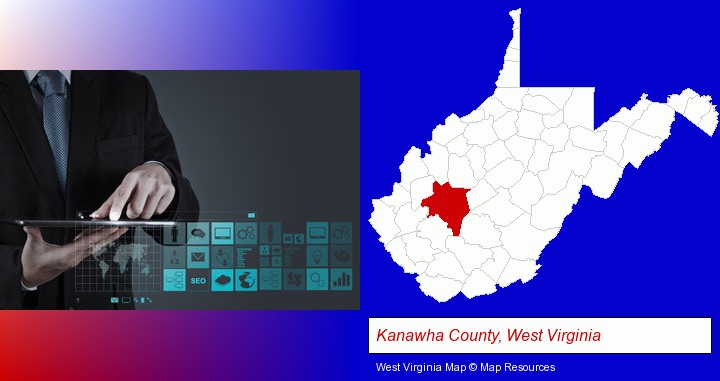 information technology concepts; Kanawha County, West Virginia highlighted in red on a map