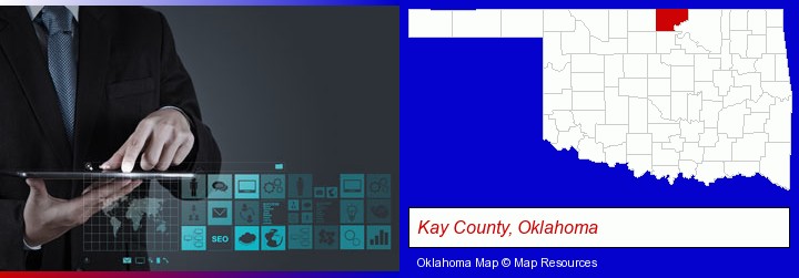 information technology concepts; Kay County, Oklahoma highlighted in red on a map