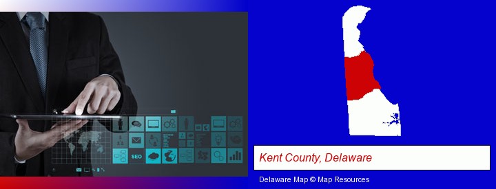 information technology concepts; Kent County, Delaware highlighted in red on a map