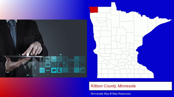 information technology concepts; Kittson County, Minnesota highlighted in red on a map