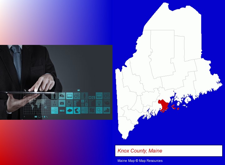 information technology concepts; Knox County, Maine highlighted in red on a map