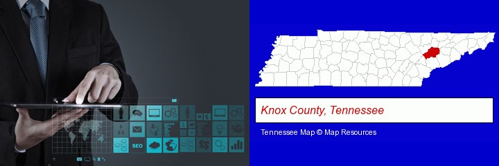 information technology concepts; Knox County, Tennessee highlighted in red on a map