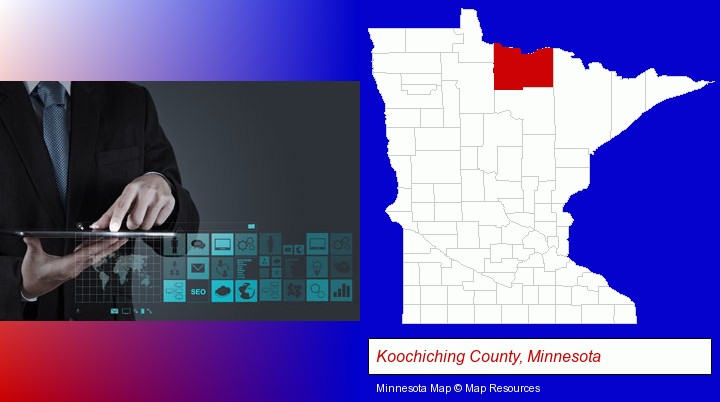 information technology concepts; Koochiching County, Minnesota highlighted in red on a map