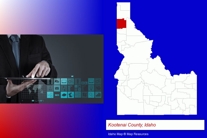 information technology concepts; Kootenai County, Idaho highlighted in red on a map
