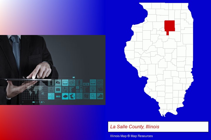 information technology concepts; La Salle County, Illinois highlighted in red on a map