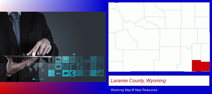 information technology concepts; Laramie County, Wyoming highlighted in red on a map