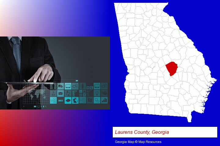 information technology concepts; Laurens County, Georgia highlighted in red on a map
