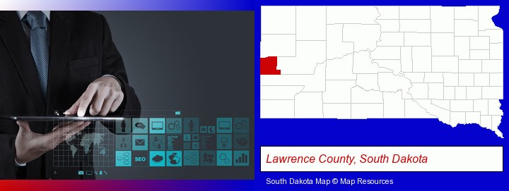 information technology concepts; Lawrence County, South Dakota highlighted in red on a map