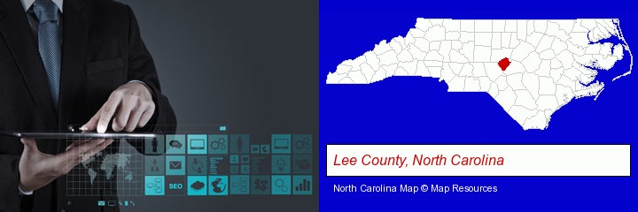 information technology concepts; Lee County, North Carolina highlighted in red on a map