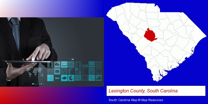 information technology concepts; Lexington County, South Carolina highlighted in red on a map