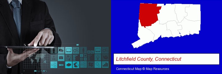 information technology concepts; Litchfield County, Connecticut highlighted in red on a map