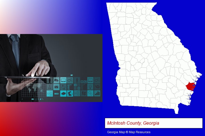 information technology concepts; McIntosh County, Georgia highlighted in red on a map