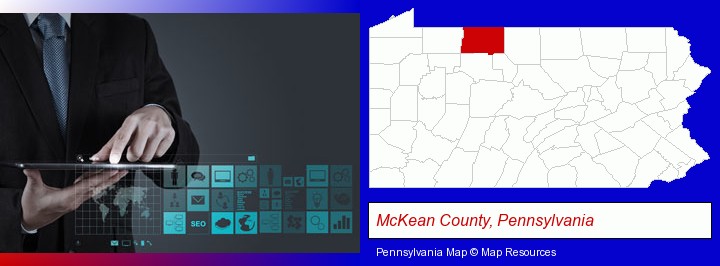 information technology concepts; McKean County, Pennsylvania highlighted in red on a map