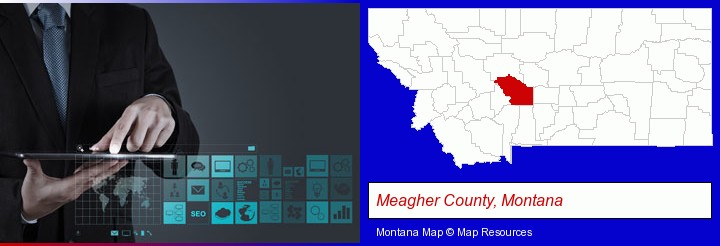 information technology concepts; Meagher County, Montana highlighted in red on a map