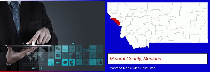 information technology concepts; Mineral County, Montana highlighted in red on a map