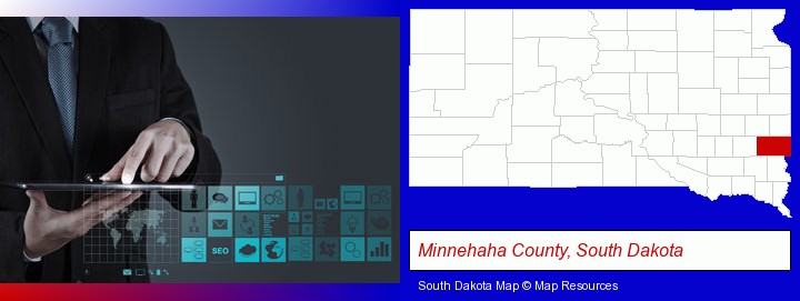 information technology concepts; Minnehaha County, South Dakota highlighted in red on a map