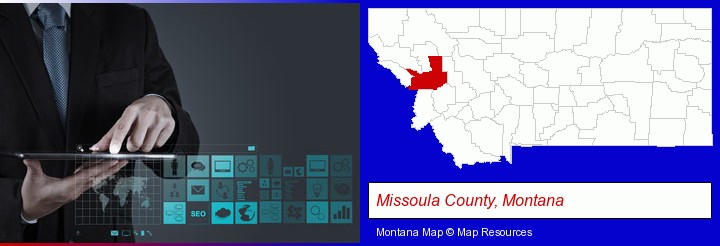 information technology concepts; Missoula County, Montana highlighted in red on a map