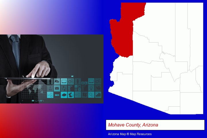 information technology concepts; Mohave County, Arizona highlighted in red on a map