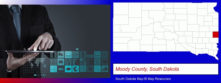 information technology concepts; Moody County, South Dakota highlighted in red on a map