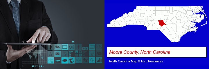 information technology concepts; Moore County, North Carolina highlighted in red on a map