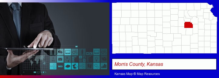 information technology concepts; Morris County, Kansas highlighted in red on a map