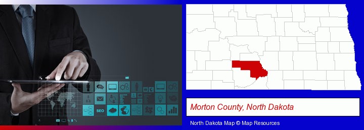 information technology concepts; Morton County, North Dakota highlighted in red on a map