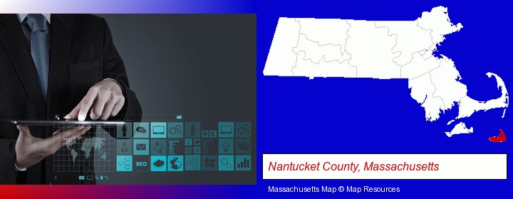 information technology concepts; Nantucket County, Massachusetts highlighted in red on a map