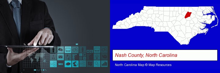 information technology concepts; Nash County, North Carolina highlighted in red on a map