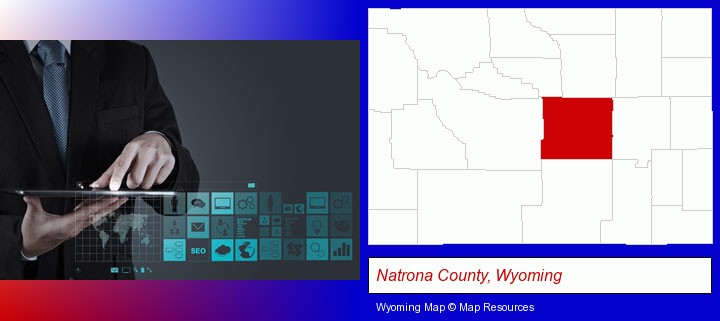 information technology concepts; Natrona County, Wyoming highlighted in red on a map
