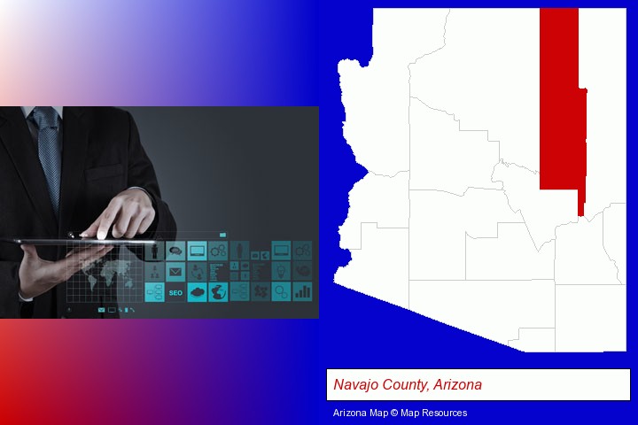 information technology concepts; Navajo County, Arizona highlighted in red on a map