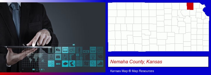 information technology concepts; Nemaha County, Kansas highlighted in red on a map