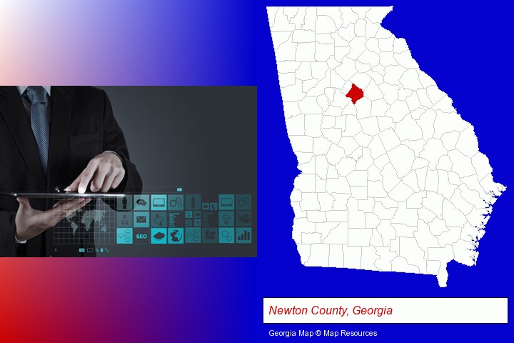 information technology concepts; Newton County, Georgia highlighted in red on a map