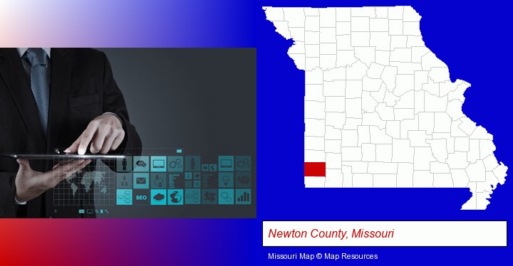 information technology concepts; Newton County, Missouri highlighted in red on a map