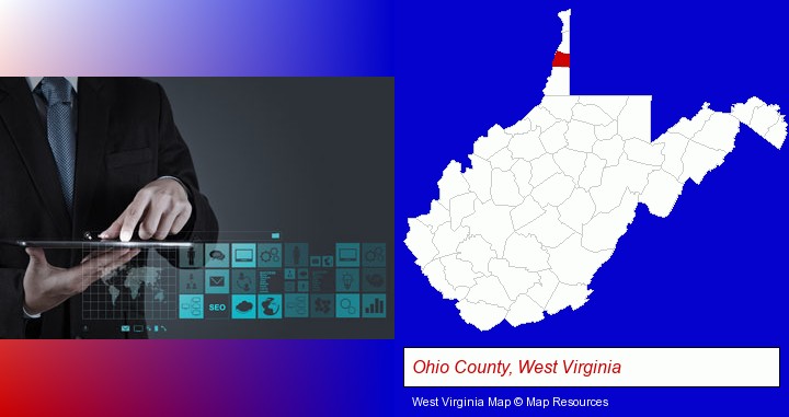 information technology concepts; Ohio County, West Virginia highlighted in red on a map